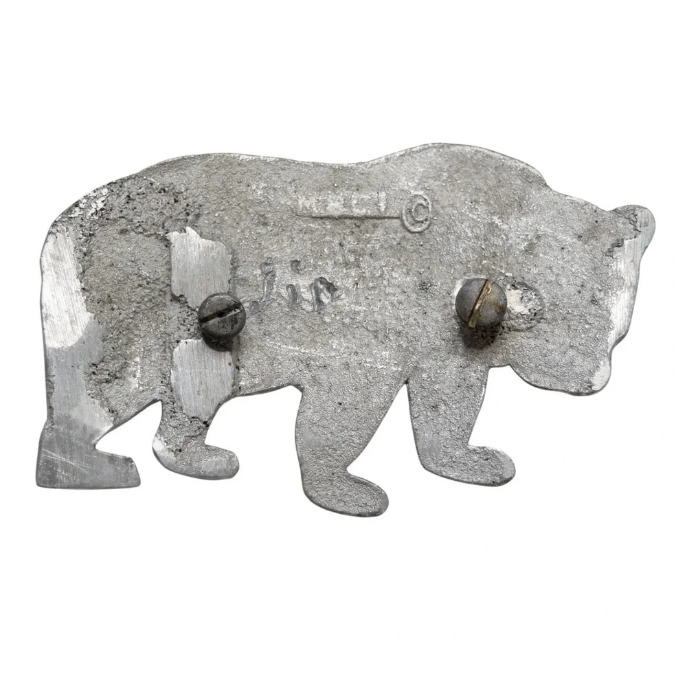 Vintage Pewter Grizzly Bear Belt Buckle Detailed Walking Wildlife Western Lodge